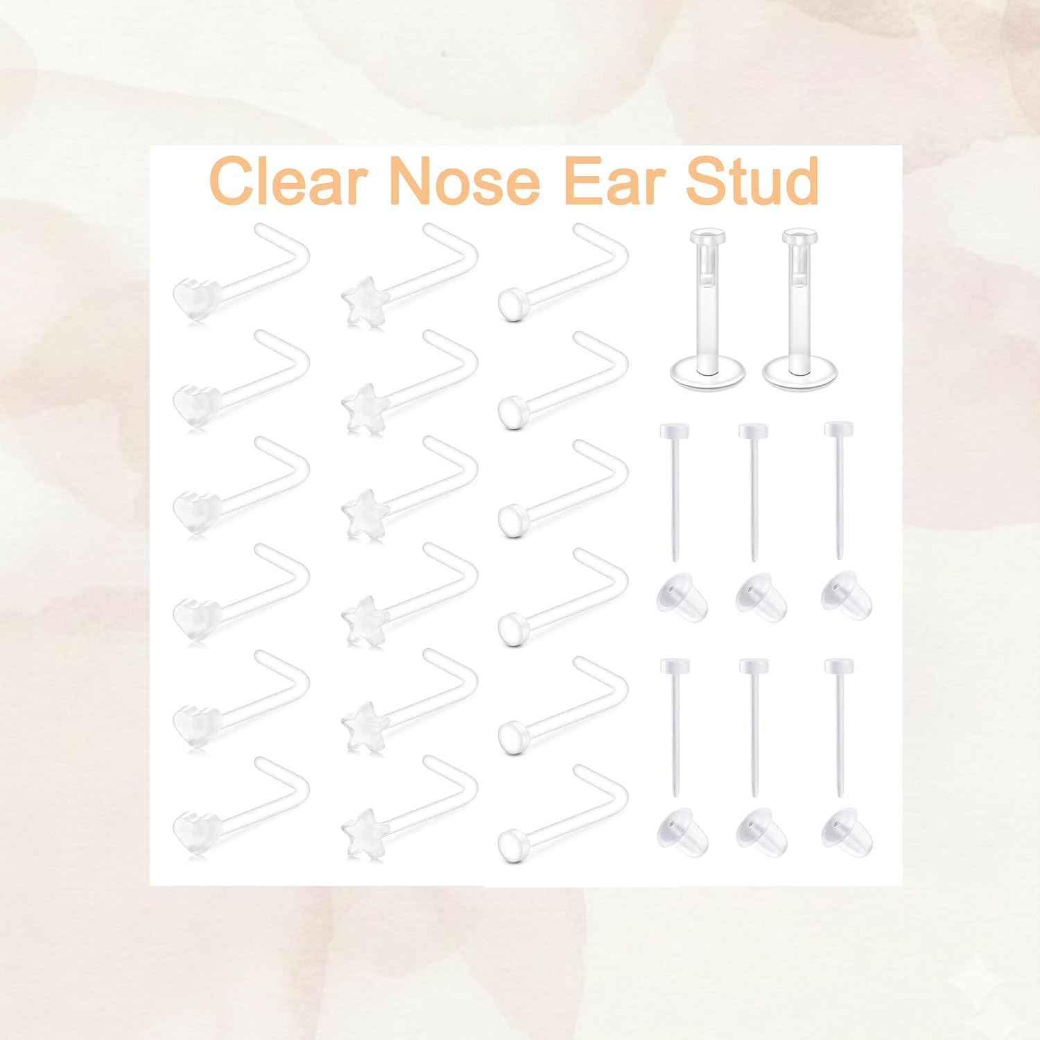 Longita 18g 20g Clear Nose Studs Clear Nose Rings for Work Plastic Earring Piercing Retainers for Surgery Sport School Small Bioflex Invisible Ear Stud 16g Tragus Cartilage Labret Lip Piercing Spacers