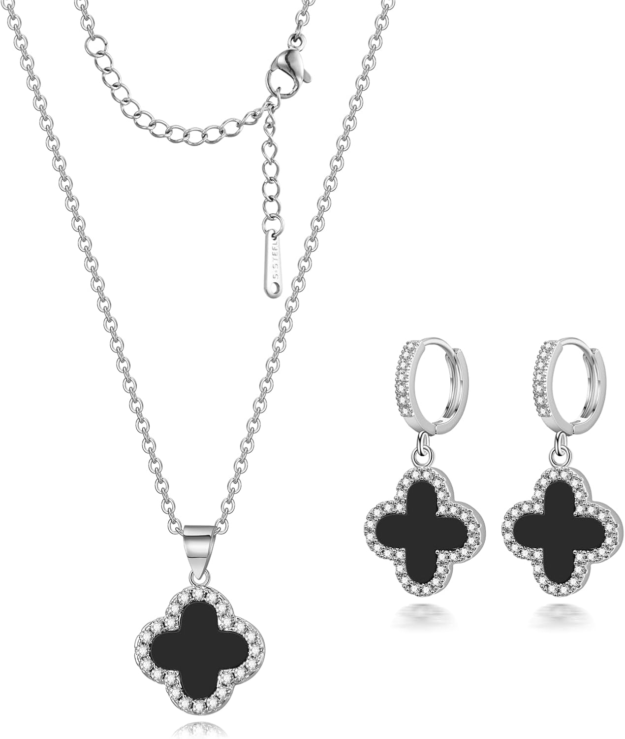 Clover Necklace and Clover Earrings Black White Green Red Pendant 18k Gold Plated Lucky Clover Jewelry Set for Women Trendy - Image 8