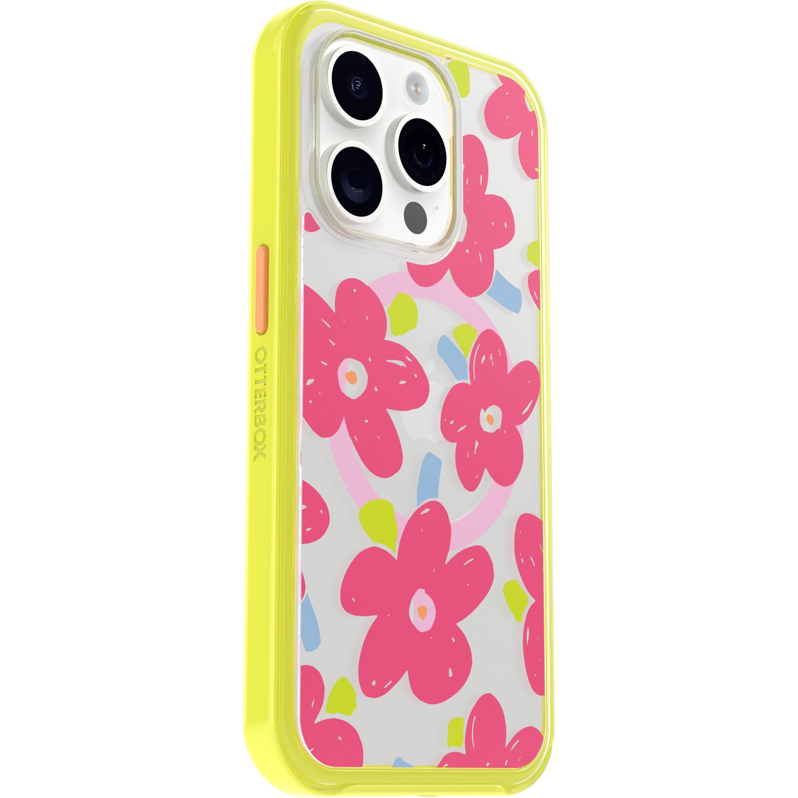 OtterBox Cover per Apple iPhone 15 Pro Symmetry Clear MagSafe, resistente a shock e cadute fino; sottile, testata 3x norme MIL-STD 810G, Whimsy Bloom