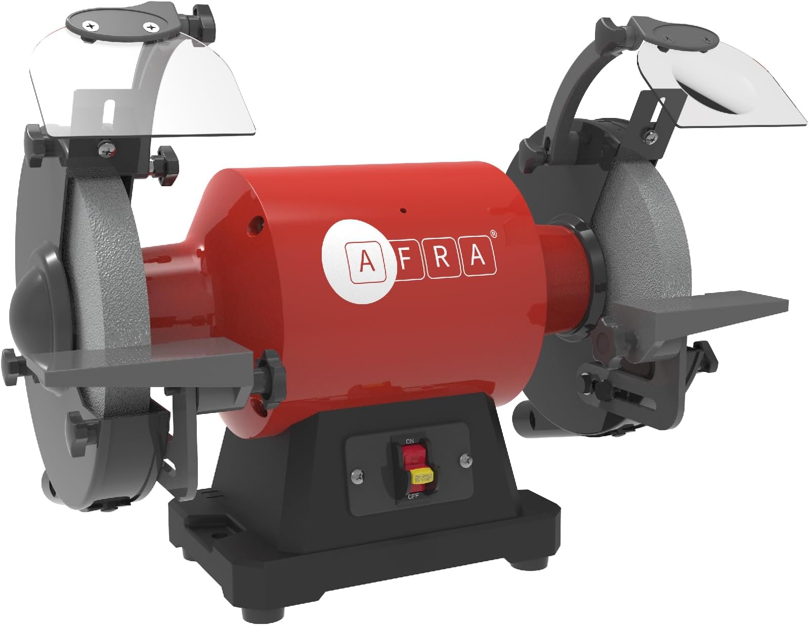 AFRA Bench Grinder, 200x25mm, 700W, 1490rpm Silent Induction Motors With Ball Bearing, Adjustable Eye Shield And Spark Deflector, LED Light With Independent Switch, AFT-25-200BGRD, 1-Year Warranty