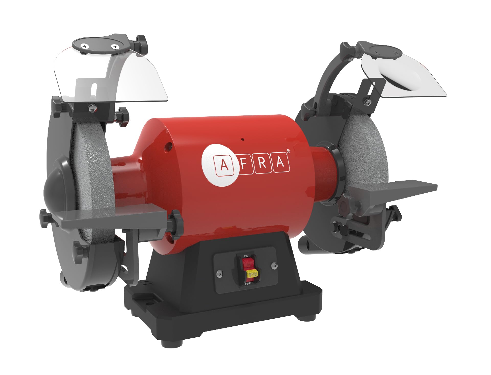 AFRA Bench Grinder, 200x25mm, 700W, 1490rpm Silent Induction Motors With Ball Bearing, Adjustable Eye Shield And Spark Deflector, LED Light With Independent Switch, AFT-25-200BGRD, 1-Year Warranty