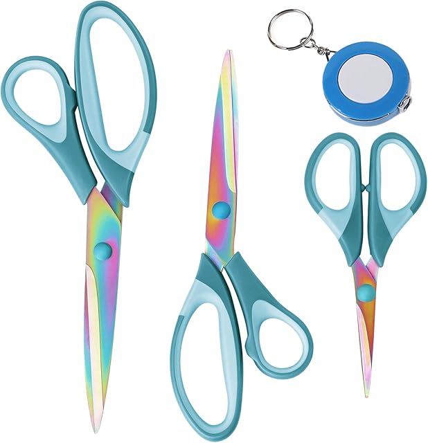 ScissorsTitanium-Blade Soft-Grip ScissorsSet of 3 Scissors for Office, Home, School and Tailor. (Blue)