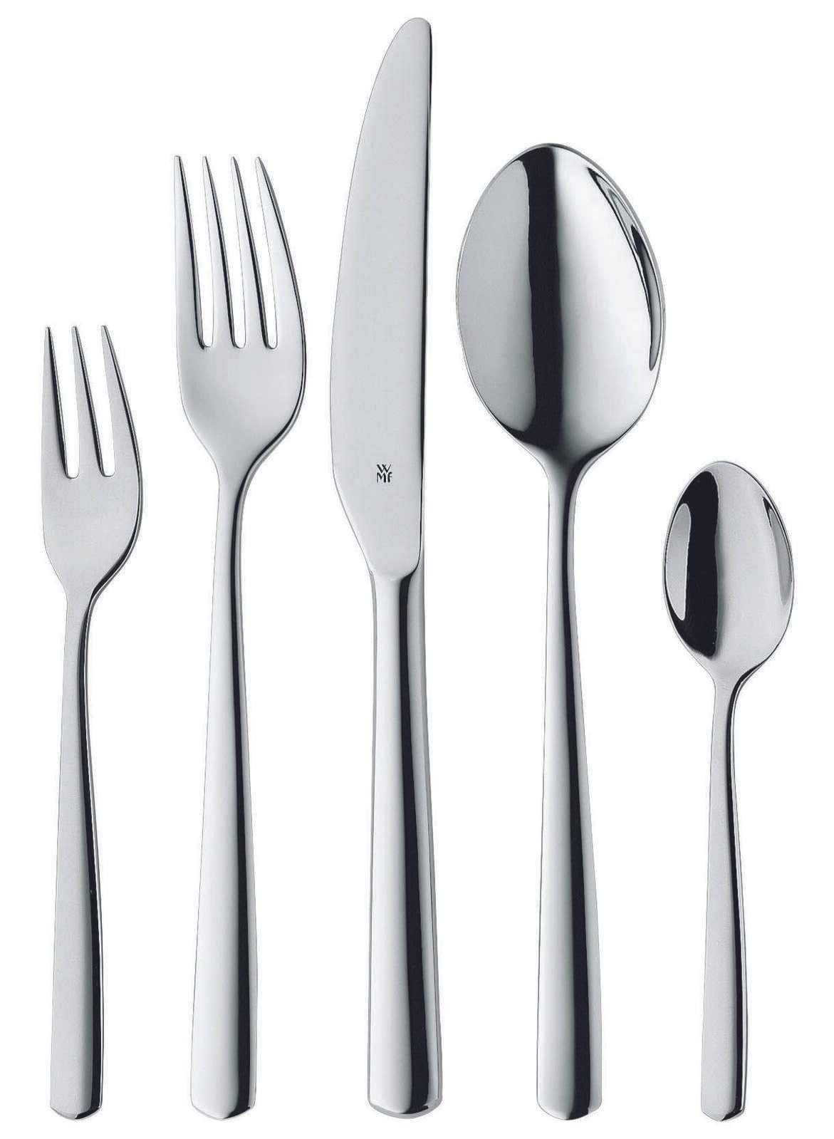 WMF Boston Besteck Set 60-teilig für 12 Personen Essbesteck, Spülmaschinenfest, Edelstahl, Poliert und rostfrei, Monobloc-Messer mit langlebiger Schärfe, elegantes Essbesteck für Alltag und Gäste