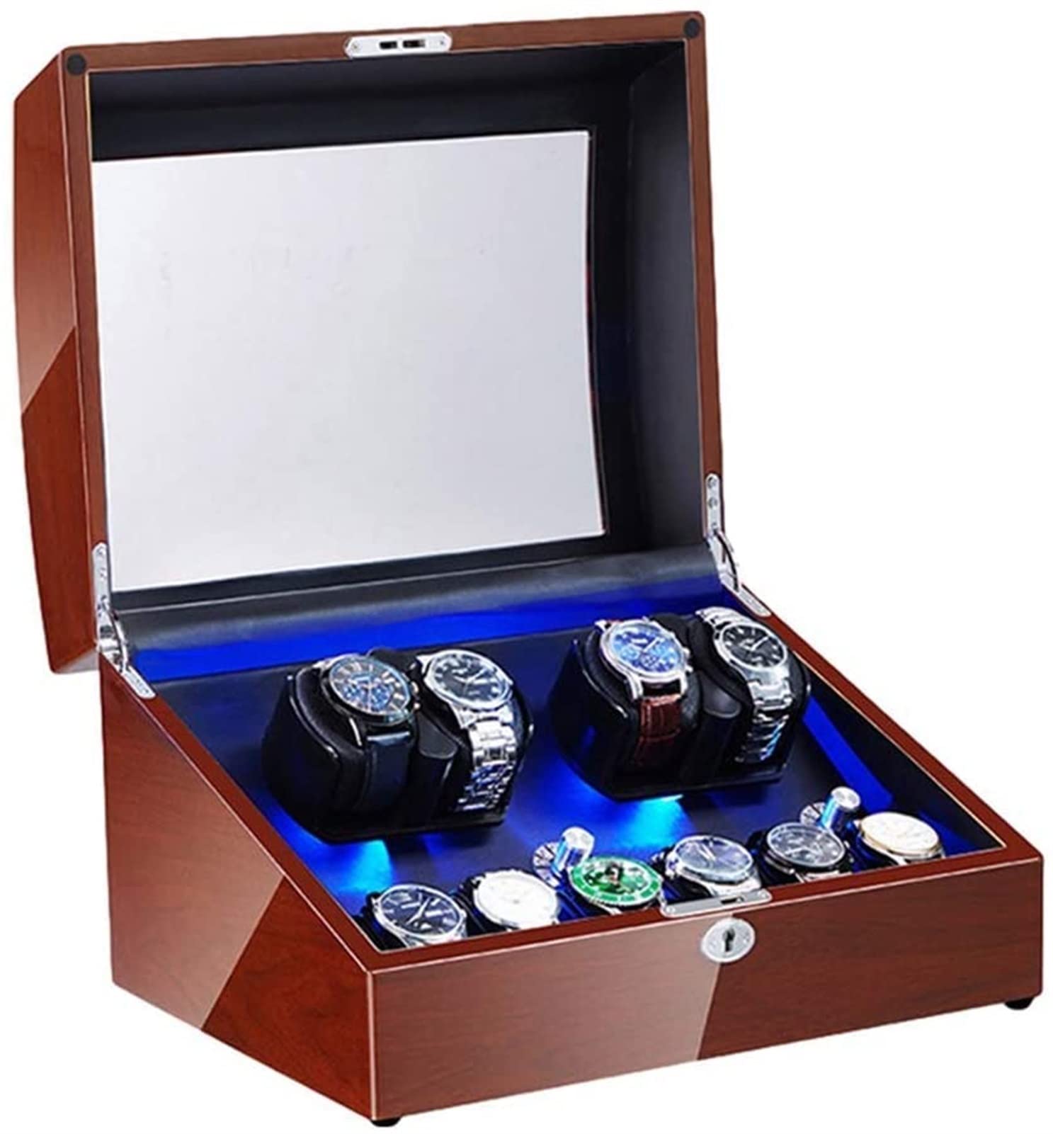 CGCSYZ Automatic Watch Winder For 4+6 Watches LED Illumination Piano Paint Exterior Quiet Motor AC Adapter And Battery Powered Accessories (Black)