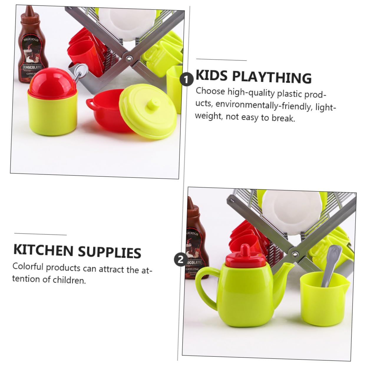 Hohopeti Interactive Kitchen Supplies Set Dish Rack Teapot Toy Educational Toy for Boys and Girls Lightweight Plastic