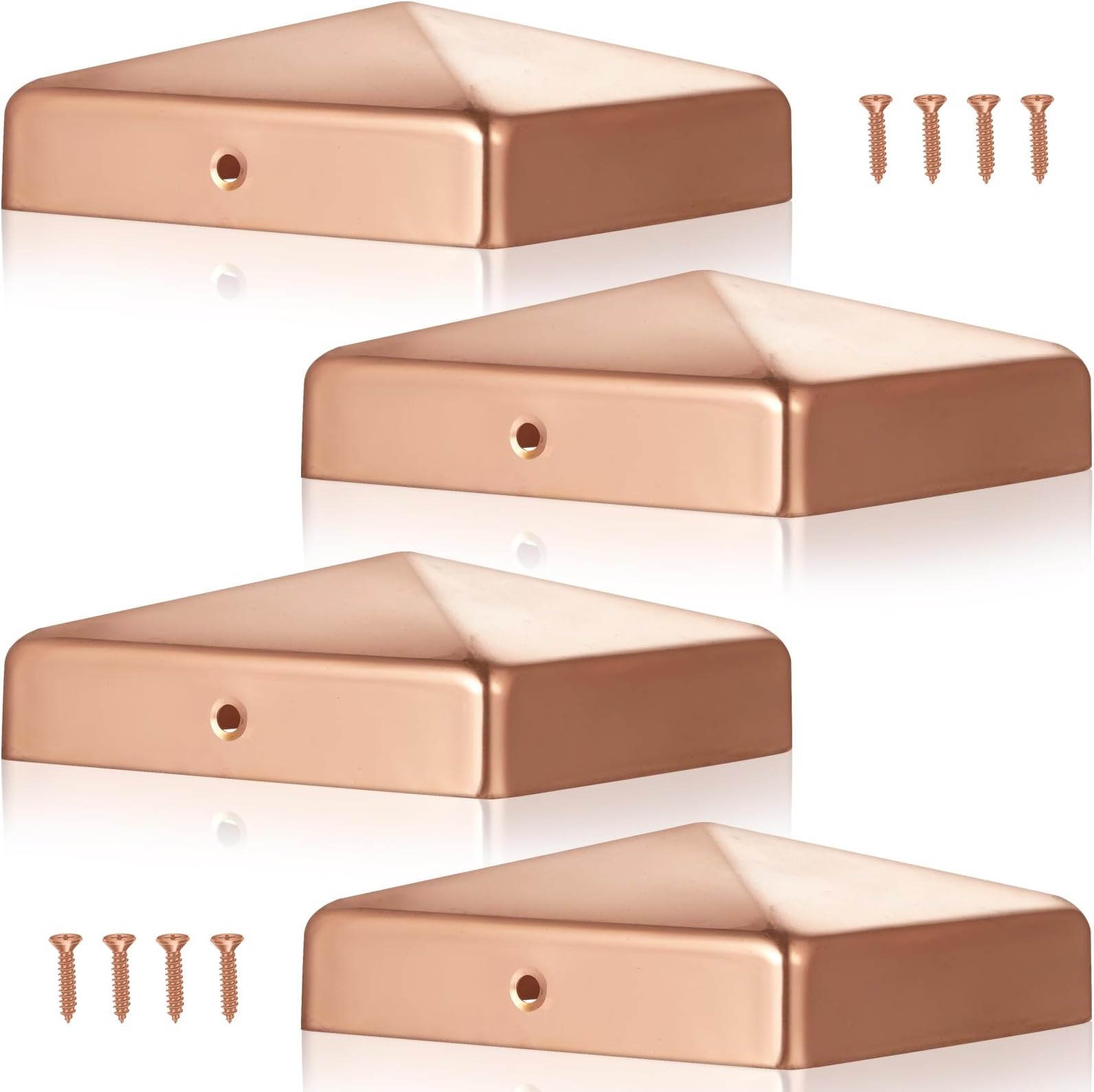 Tandefio 4 Pcs 4x4'' Solid Copper Post Caps Fence Pyramid Decking Caps with Screw for Metal Wood Cedar Fence Deck Corridors Mailbox Posts End Cover