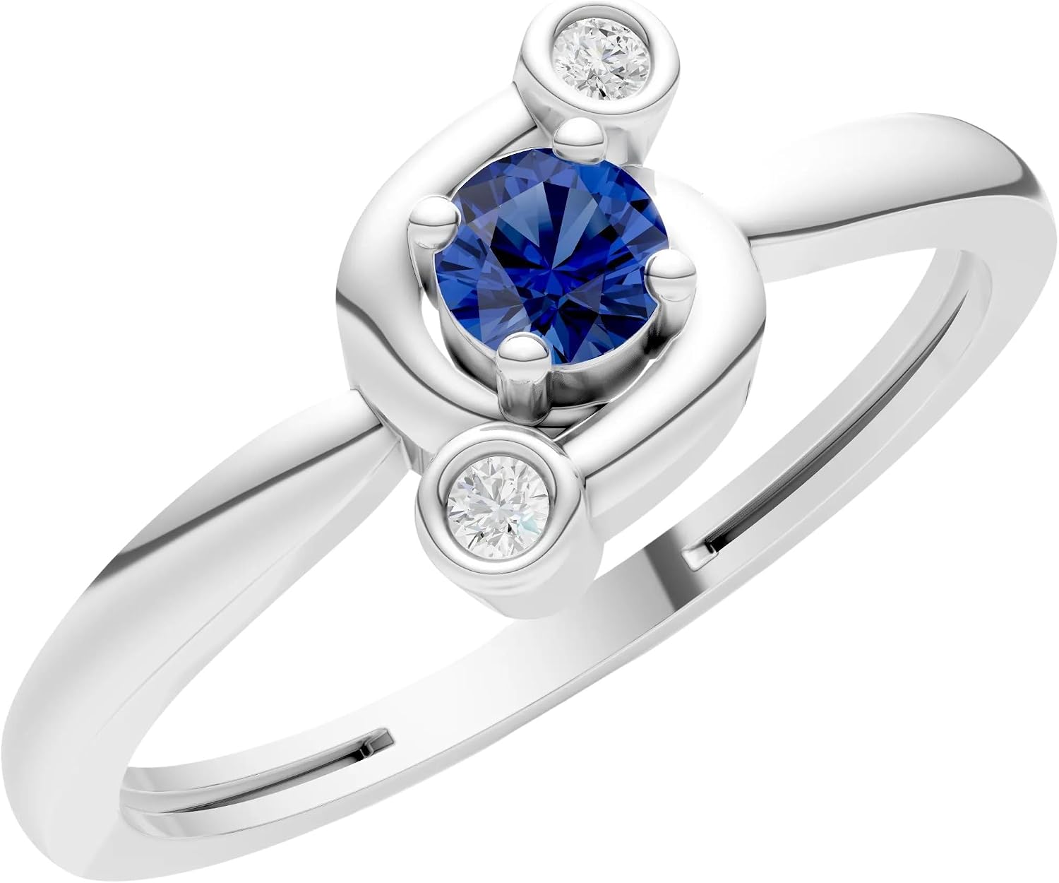 PEORA Round Cut Blue Sapphire Stackable Band Available in Solid 10K, 14K or 18K Ring – White, Yellow or Rose Gold