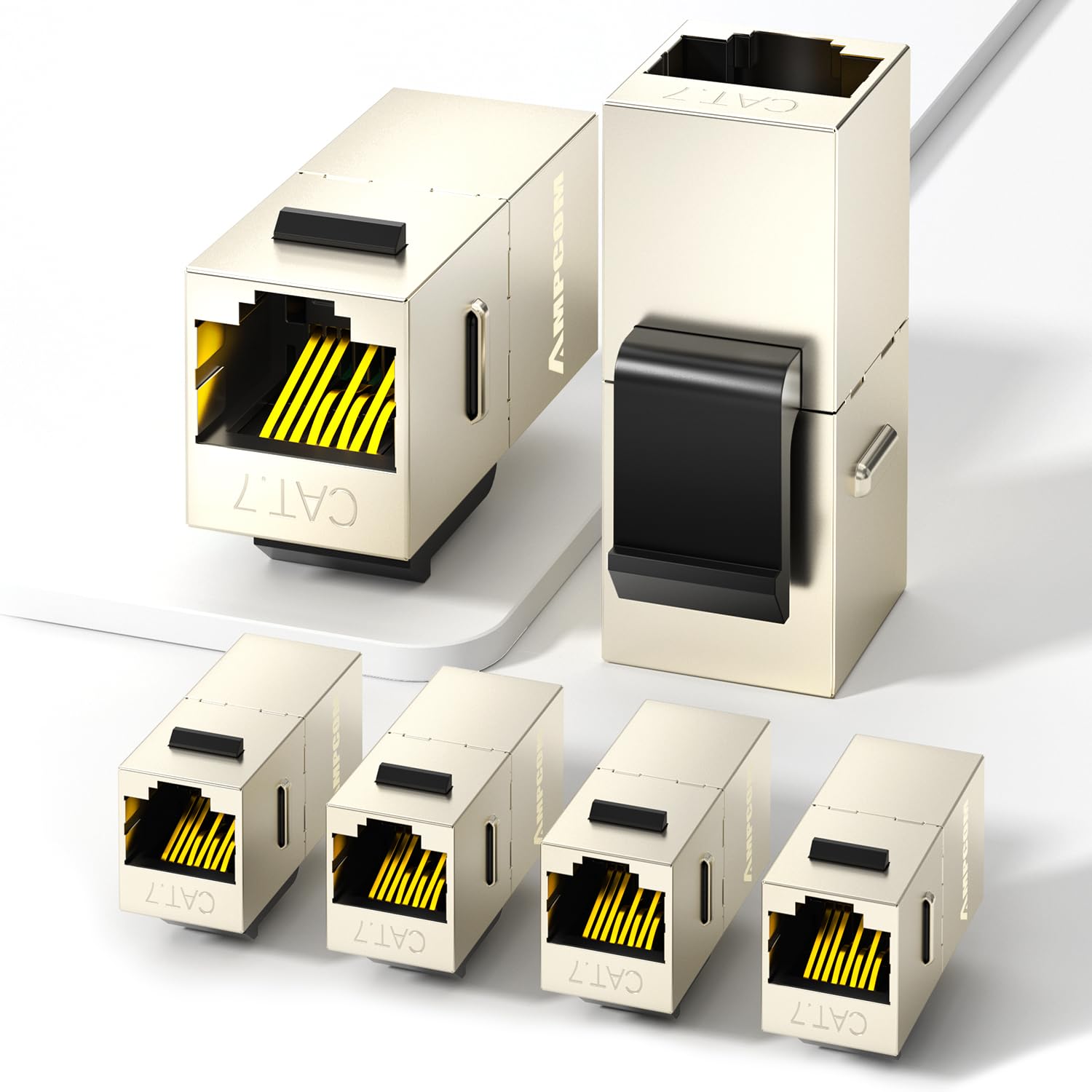 AMPCOM CAT7 Inline Coupler RJ45 STP Keystone Jack, Shielded Female to Female Feedthrough Ethernet Module- 6 Pack