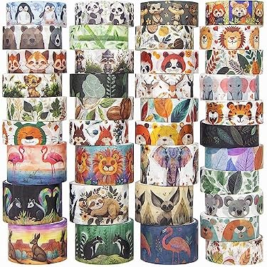 AMAZON - WAPETASHI Cute Washi Tape Set, 38 Rolls Animals Washi Tapes for Journaling Supplies, 25mm & 15mm Wide Kawaii Tape for Scrapbooking, Planners, DIY Crafts, Gift for Kids