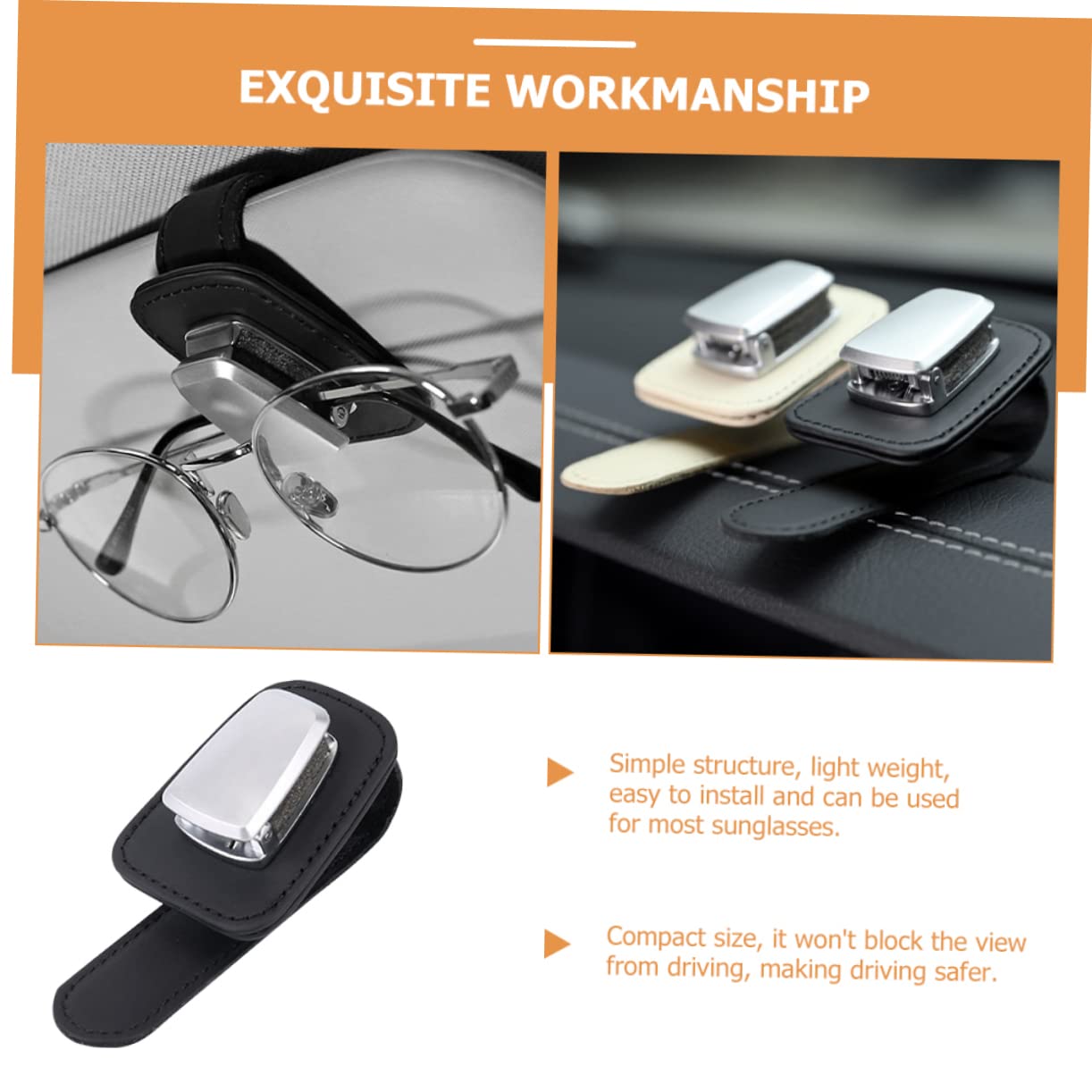 ULTECHNOVO 3pezzi Portaocchiali Da Sole Per Auto Pelle Premium Clip Per Visiera Supporto Per Occhiali e Carte Accessorio Per Auto Compatibile Con Tutti Veicoli
