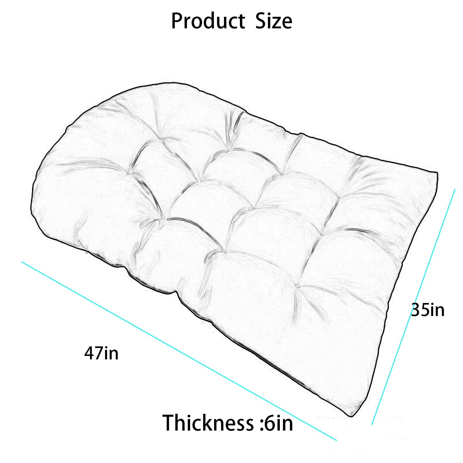 Eoieov Outdoor/Indoor Egg Chair Cushion Replacement,Washable Swing Chair Cushion Black Hanging Basket Chair Cushion,47 * 35