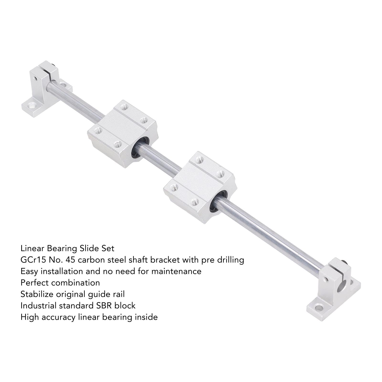 Set di guide a cuscinetti lineari, componenti per albero lineare CNC con cuscinetti in acciaio GCr15, barre guida di precisione di grado industriale per macchine da incisione e (10-350)