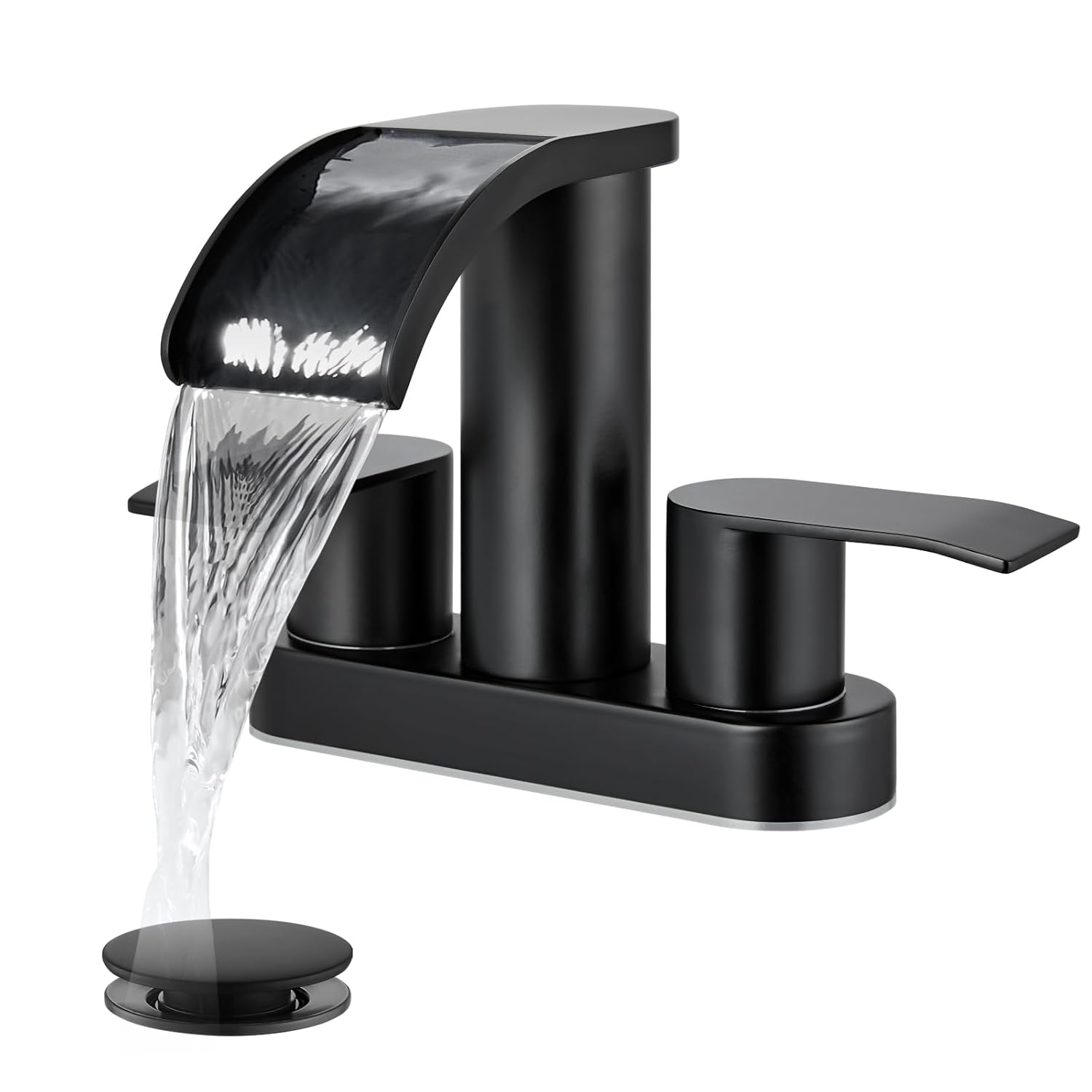 gotonovo 4 Inch Centerset Waterfall Bathroom Sink Faucet Deck Mount 2 Handle Basin Faucets 2 or 3 Hole