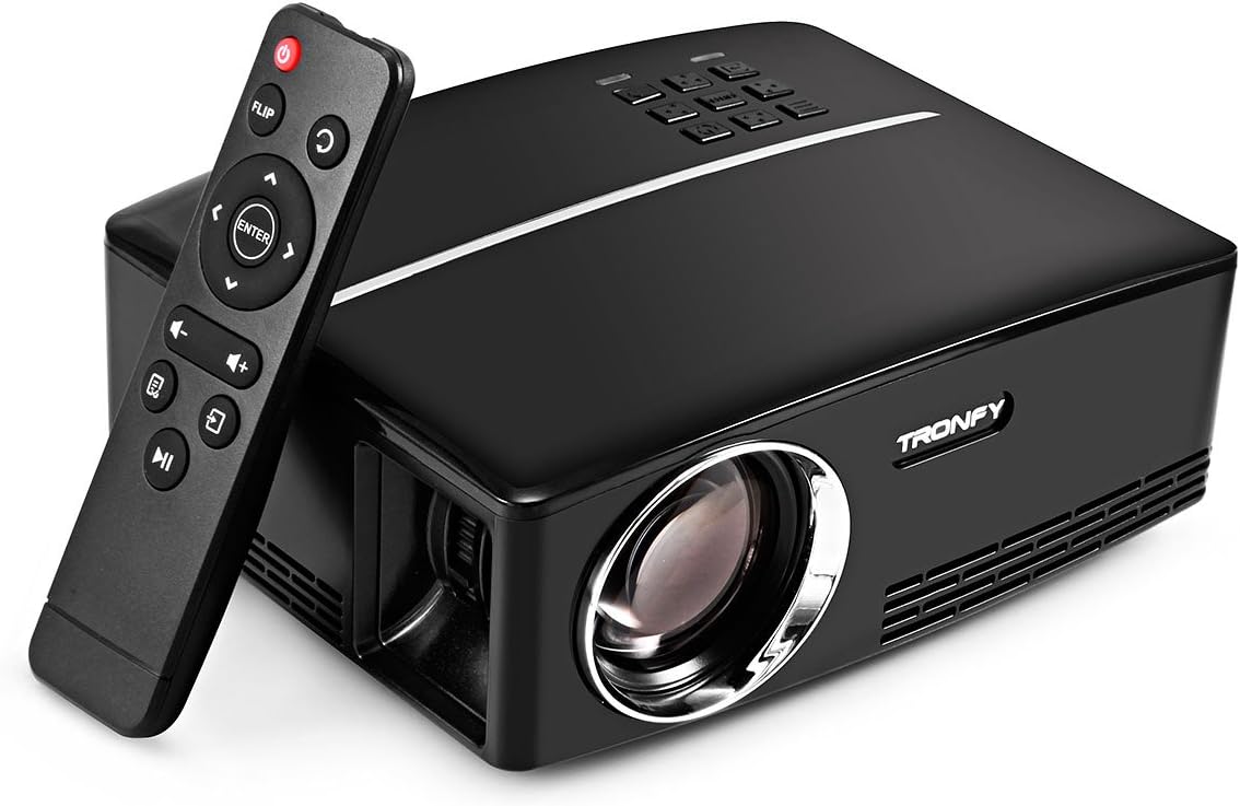 Tronfy Projector, GP80 1800 ANSI Lumens Portable Video Projector Home Cinema Theater Movie Night, VGA USB HDMI Support Smart Phone Tablets Laptops Full HD Games, AC Adaptor Included โ Black