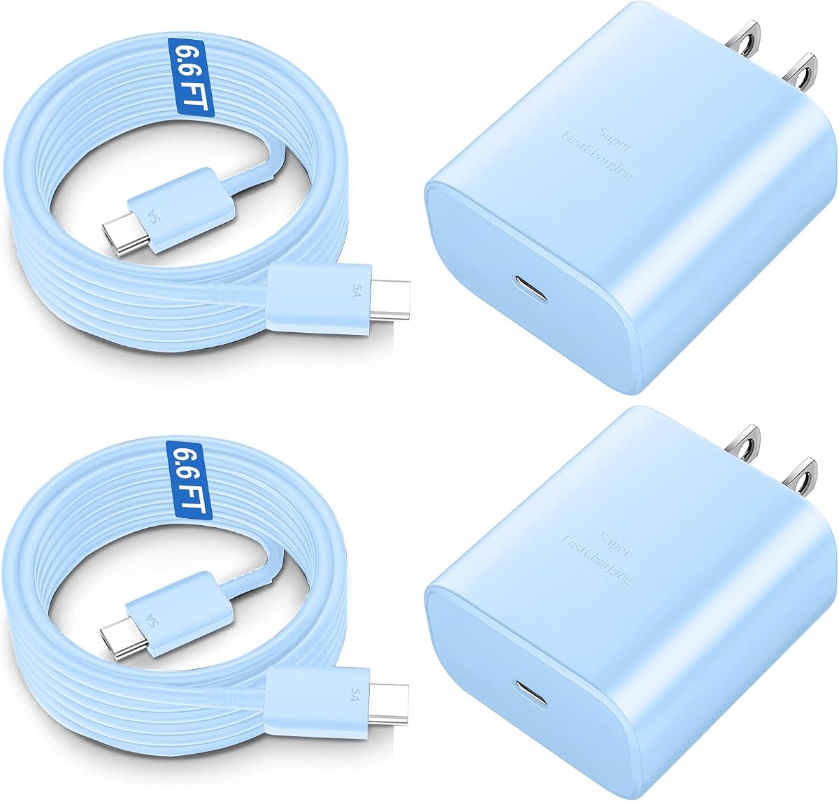 Cargador súper rápido USB C, cargador tipo C de 45 W, bloque de cable de carga rápida para Samsung Galaxy S26 S25 S24 S23 Ultra/S26 S25 S24 S23 S22 S21 S20/Note 10/20, cargador de pared PPS con cable de 6.6 pies, color azul
