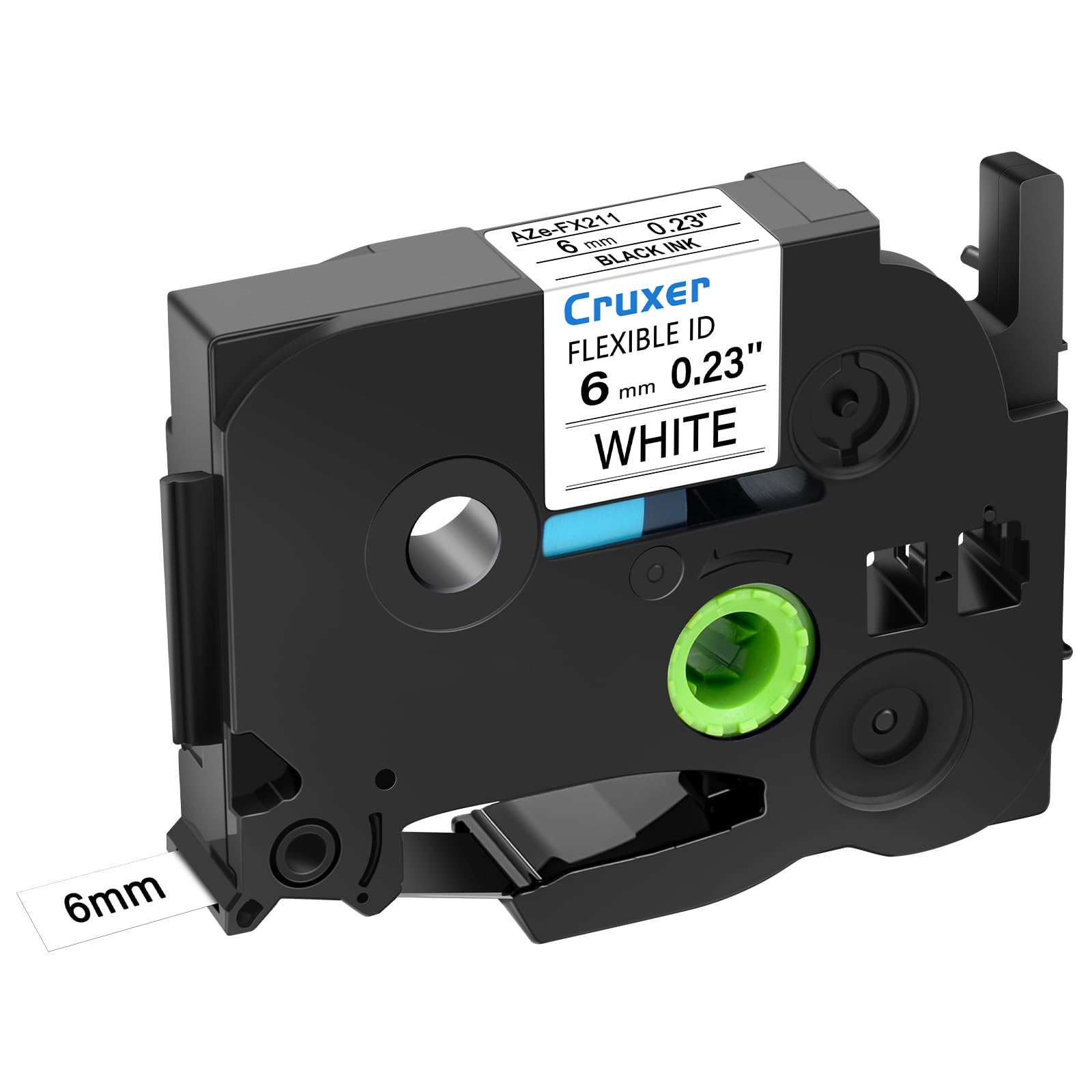 Cruxer 200er-Pack Kompatibel mit Ptouch TZeFX211 6 mm Schwarz auf Weiß | TZeFX211 Flexible ID laminiertes Etikettenband Ersatz für Ptouch PT-H110 H100 H105 P300BT E110 D200 Etikettendrucker