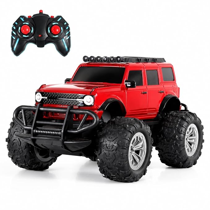 Wembley Offroad Rechargeable Remote Control Car Toy for Boys | Monster Truck RC Car with 4 Headlight Modes | Lithium Battery | C-Type Charging | Remote Car for Kids Adult | Made in India - Red