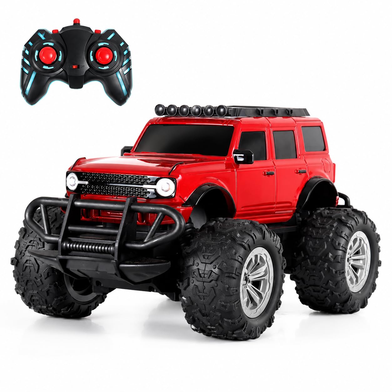 Wembley Remote Control Car Toy for Boys 7-14 Years Rechargeable Kids Rc Car Offroad High Speed Racing Monster Truck with 2 Speeds 4 Headlight Modes C-Type Charging - Red - Made in India-image-10