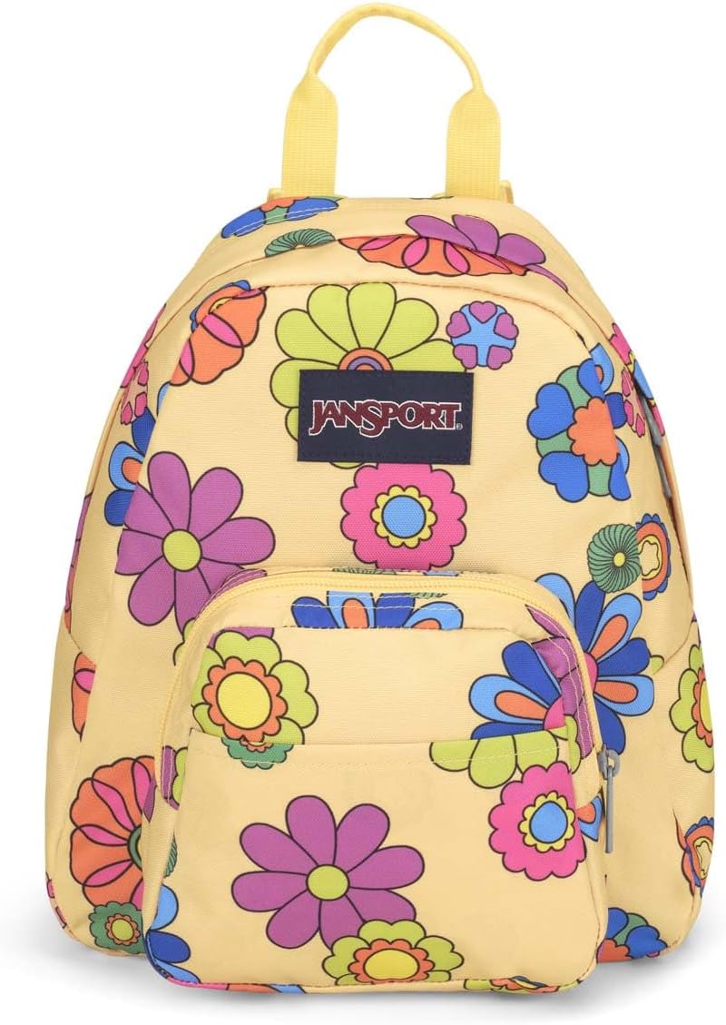 JanSport Half Pint Mini Backpack, 10.2 L - Durable Mini Bag Purse with Adjustable Shoulder Straps, Single Main Compartment, Zippered Stash Pocket, Power To The Flower