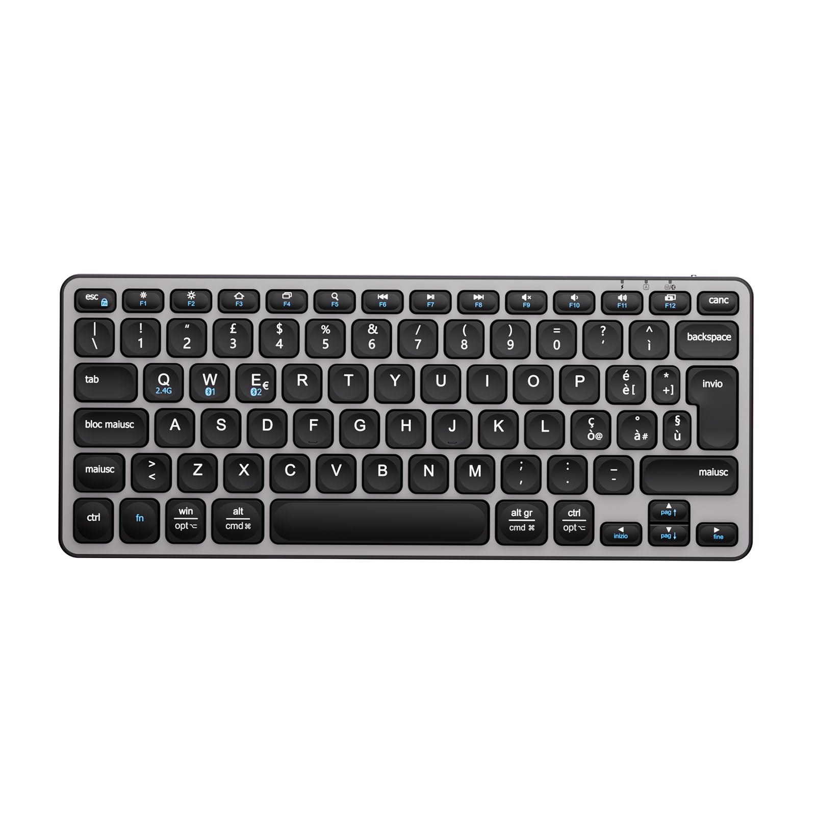 iClever Tastiera Bluetooth, Compatta Tastiera Mac Wireless(2.4GHz+Bluetooth), Layout Italiano QWERTY, Ricaricabile USB-C, Ultra-sottile Compatibile con Mac,per MacBook Pro/Air/iMac,iPad,iPhone,Windows