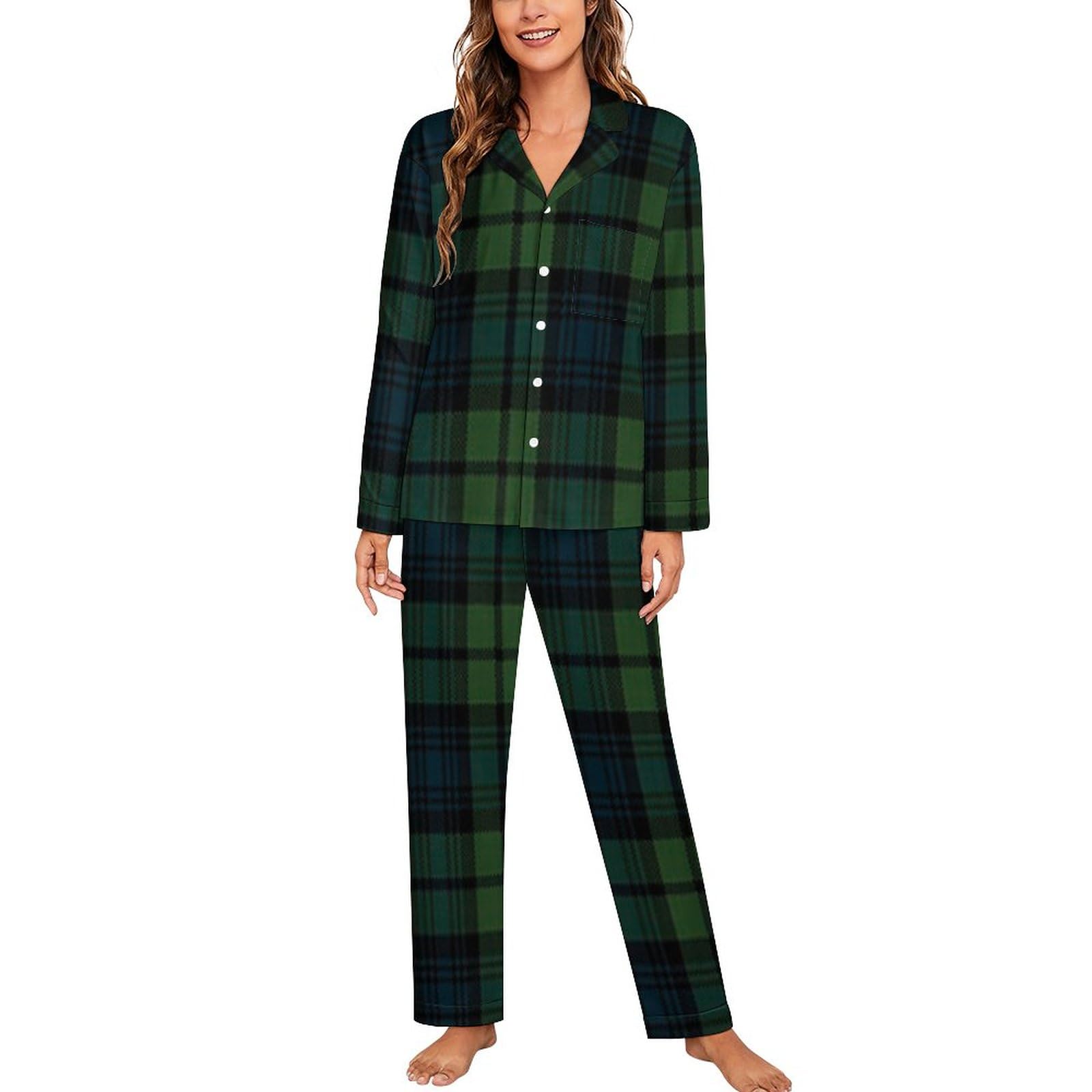 Scottish Tartan Plaid Womens Pyjamas Set Long Sleeve Pjs Sets Pajama Sets Sleepwear Loungewear L