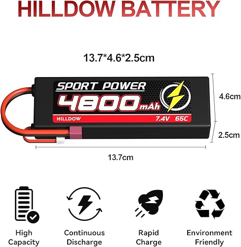 Miniatura 4 de Hilldow Batería Lipo RC de 7.4 V 2S 65C 4800 mAh Lipos Hard Case Baterías recargables con conector Traxas para automóviles 18 110 RC Vehículos de