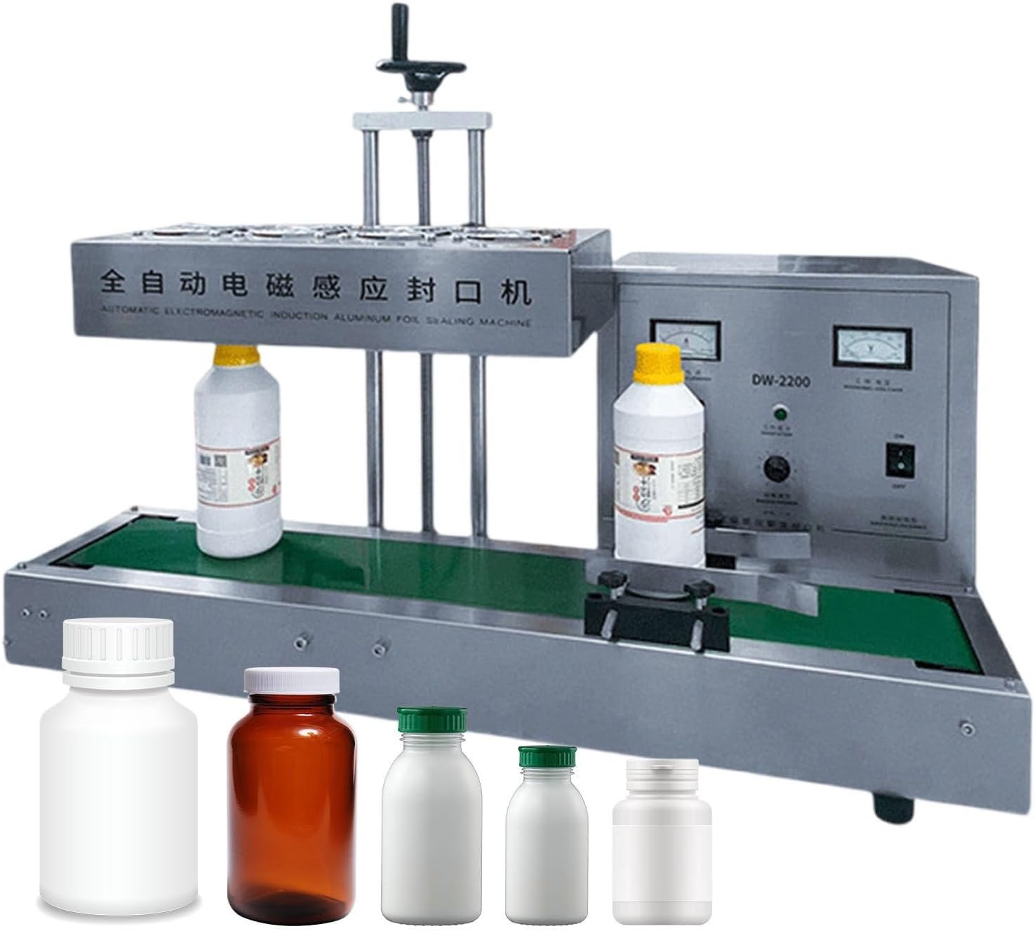 Automatic Aluminum Foil Sealing Machine,2200W Continuous Electromagnetic Induction Band Bag Bottle Cap Sealer Auto Continuous Sealing Machine,for Plastic Containers(15-60mm)