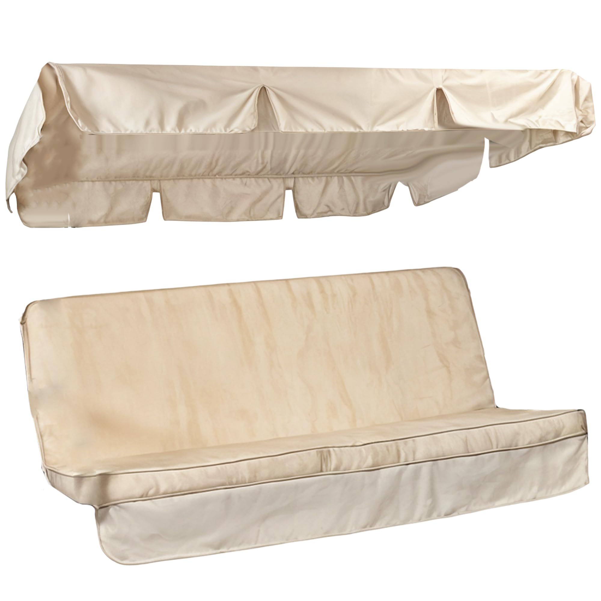 Sicignano | Set Cuscino per Dondolo da Esterni – Telo Parasole Incluso, Cotone/Poliestere con Imbottitura in Poliuretano Espanso, Ideale per Giardino Terrazza Veranda (Ecrù, 4 posti, 165x50x60h cm)