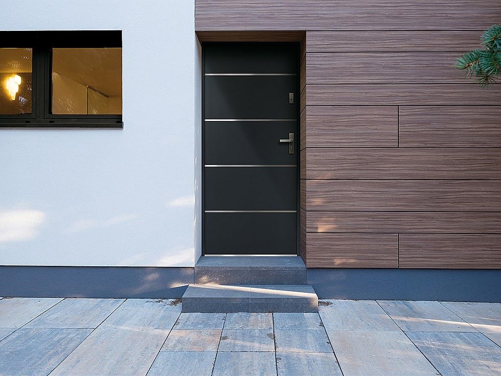 Vente-unique - Puerta de entrada de acero y inox Alt. 207 x Ancho 100 cm antracita - se abre hacia la izquierda NAXARA