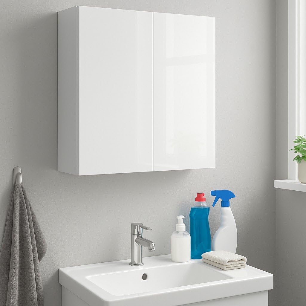 Dmora - Armoire Murale Connell, Armoire Suspendue, Etagère Murale, Armoire auxiliaire multifonctionnelle, 60x16 h60 cm, Blanc Brillant