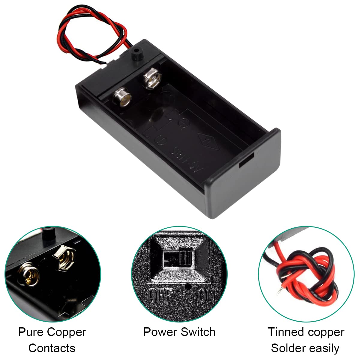 Boîtier Pile 9V Avec Interrupteur Marche/Arrêt Et Câble 15 Cm - Support PP3