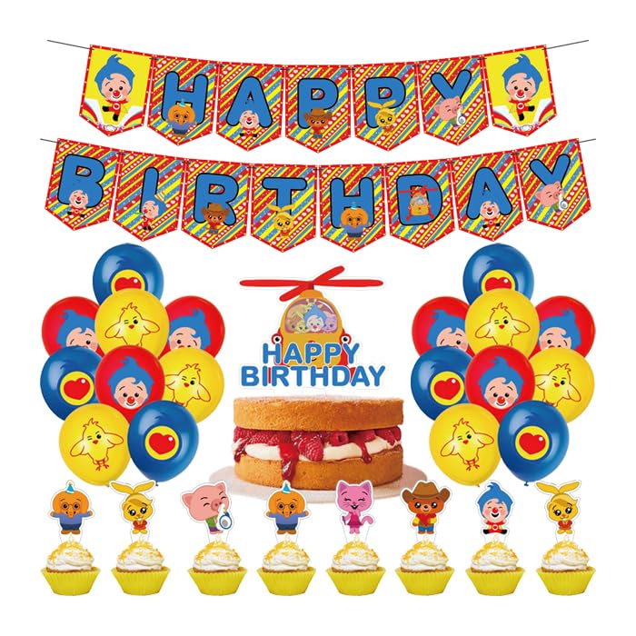 Déco d'anniversaire clown Plim Plim avec ballons de fête et banderole kit