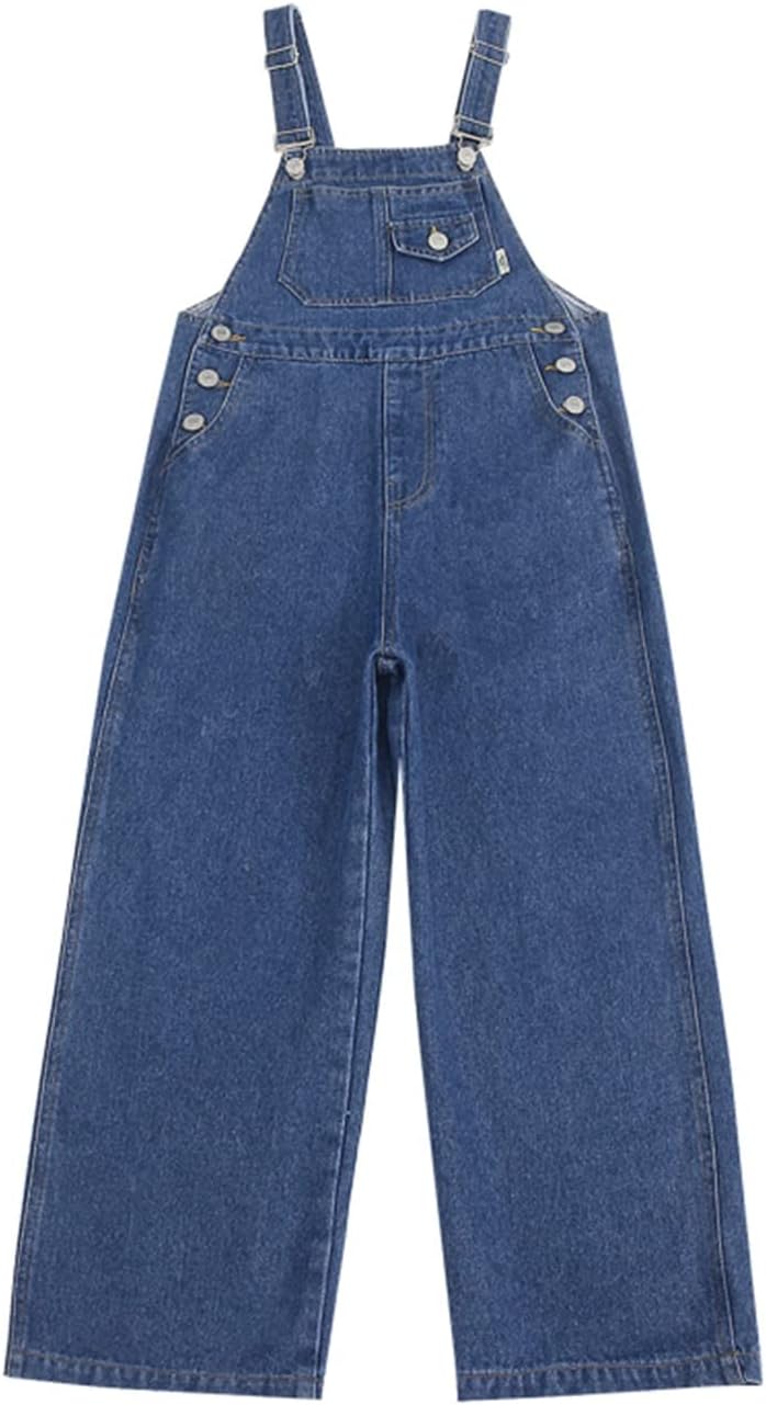 Rolanko Girls Overalls Denim Bib Distressed Jumpsuit Kids Blue Baggy Jean Pants 4-14 Years with Pockets - Image 2