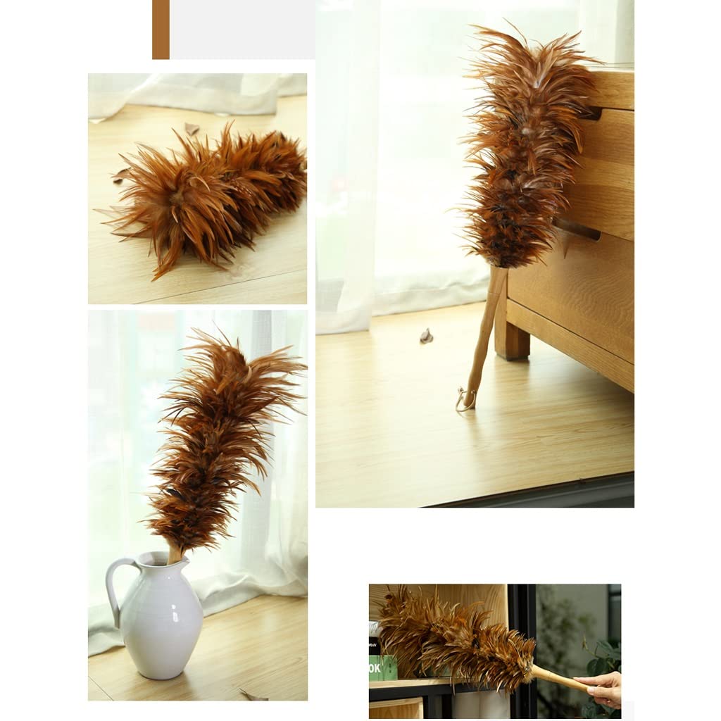 TOMYEUS Plumero Atrapapolvo Muebles de automóvil de Plumas de Pollo Muebles de Escritorio Polvo barriendo Polvo de Madera Mango de Madera Plumero de Limpieza (Color : A)