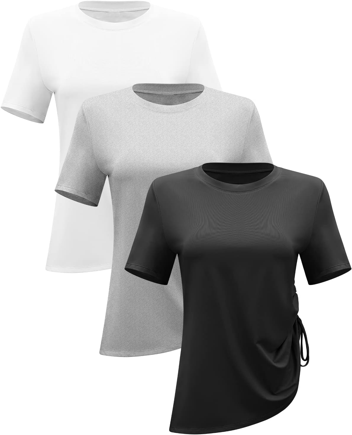 RUNNING GIRL Seamless Workout Shirts for Women Dry-Fit Short Sleeve T-Shirts Crew Neck Stretch Yoga Tops Athletic Shirts
