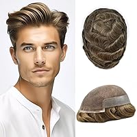 Vista 56 de FACE MIRACLE - Tupé frontal de encaje francés para hombres, sistema de reemplazo de cabello humano de encaje con pieza de pelo de poliuretano