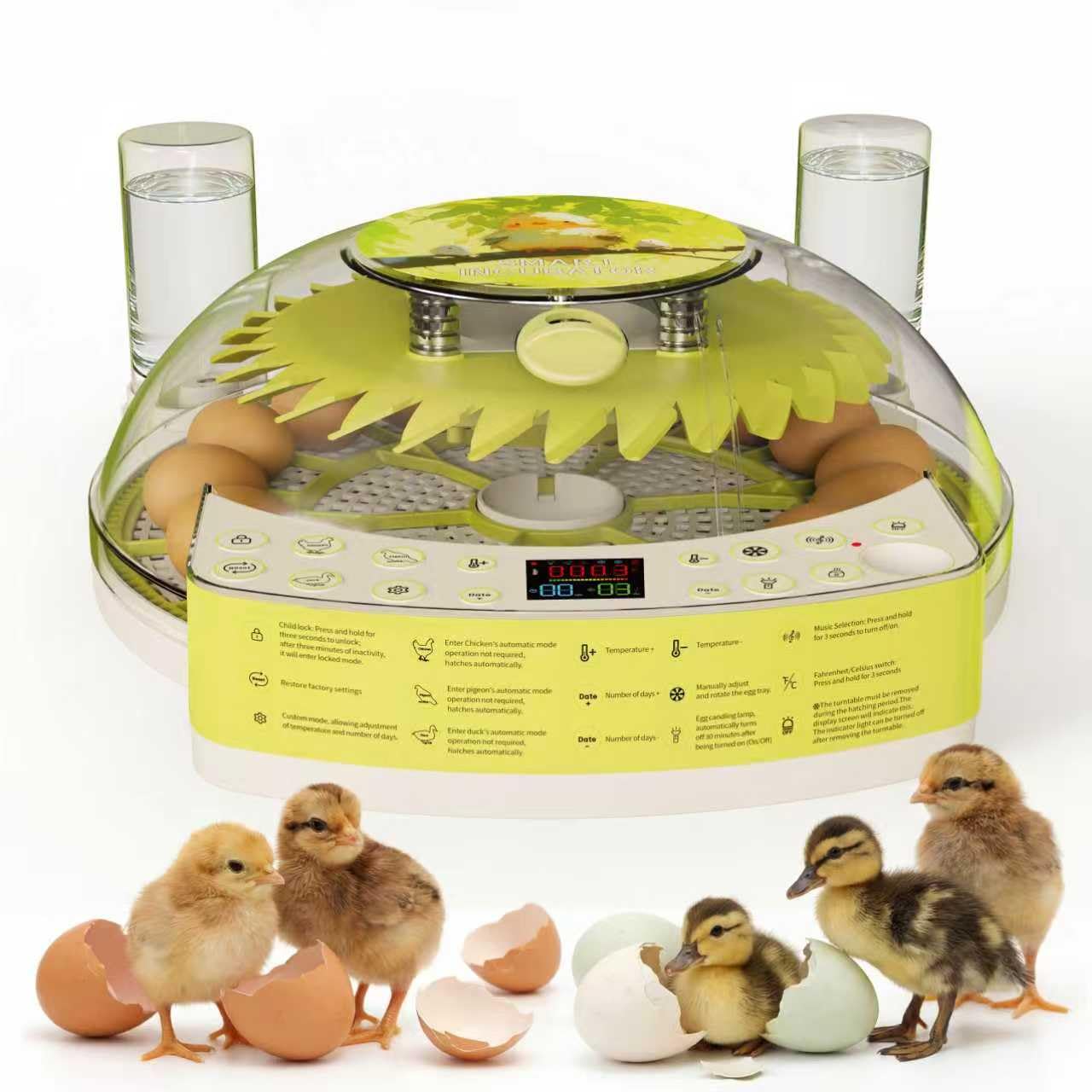 22 Egg Incubators for Hatching Eggs, Temperature & Humidity Control, LED Egg Candler, External Water Bottle Refill, 360° Clear View Window for Chicken Duck Quail