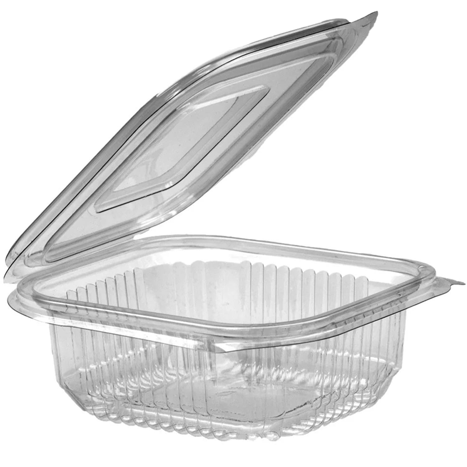 Mega Packaging [100 Pack] Clear Plastic Hinged Take Out Containers with Lids (4.3 x 4.9 x 1.8 inch) Best for Cakes, Cookies, Salads, Pasta, Sandwiches (250cc)