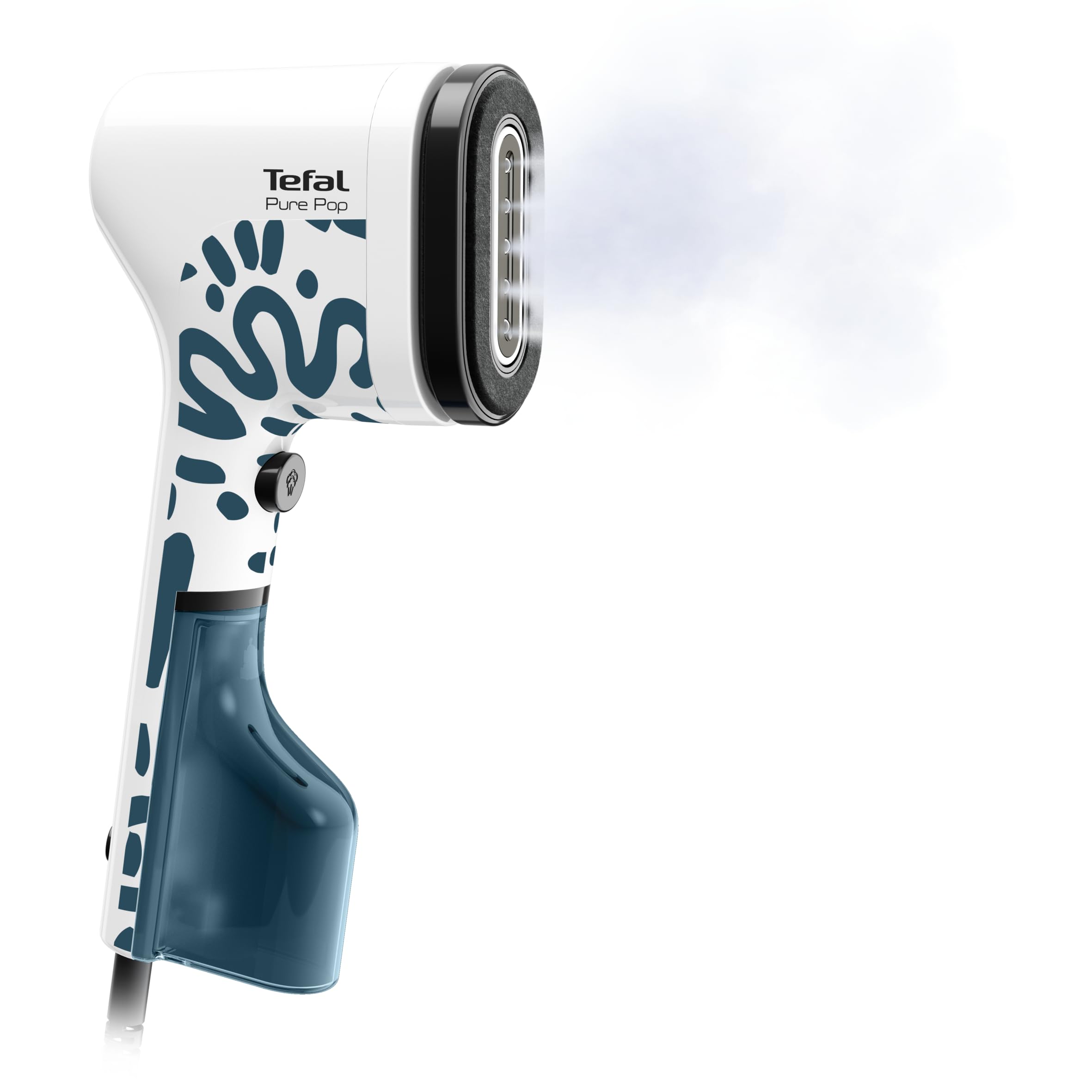 Tefal Pure Pop Home & Travel DT2040E1 - Cepillo de vapor, 20 g/min, 15 segundos, listo para usar, sistema de almohadilla, vapor seguro, para casa y viaje, 2 depósitos de agua, color azul