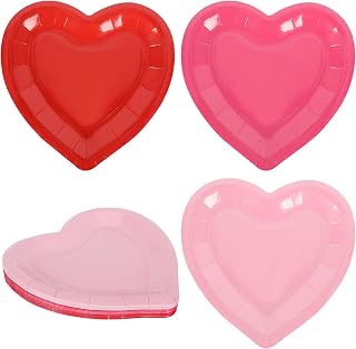 Whaline Valentine Paper Plates 7.5 Inch Heart Shaped Disposable Plates Red Pink Heart Decorative Tableware for Valentine Anniversary Birthday Wedding Party Supplies, 24Pcs