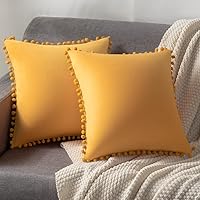 Vista 7 de 2 fundas para cojín decorativo de terciopelo con pompones
