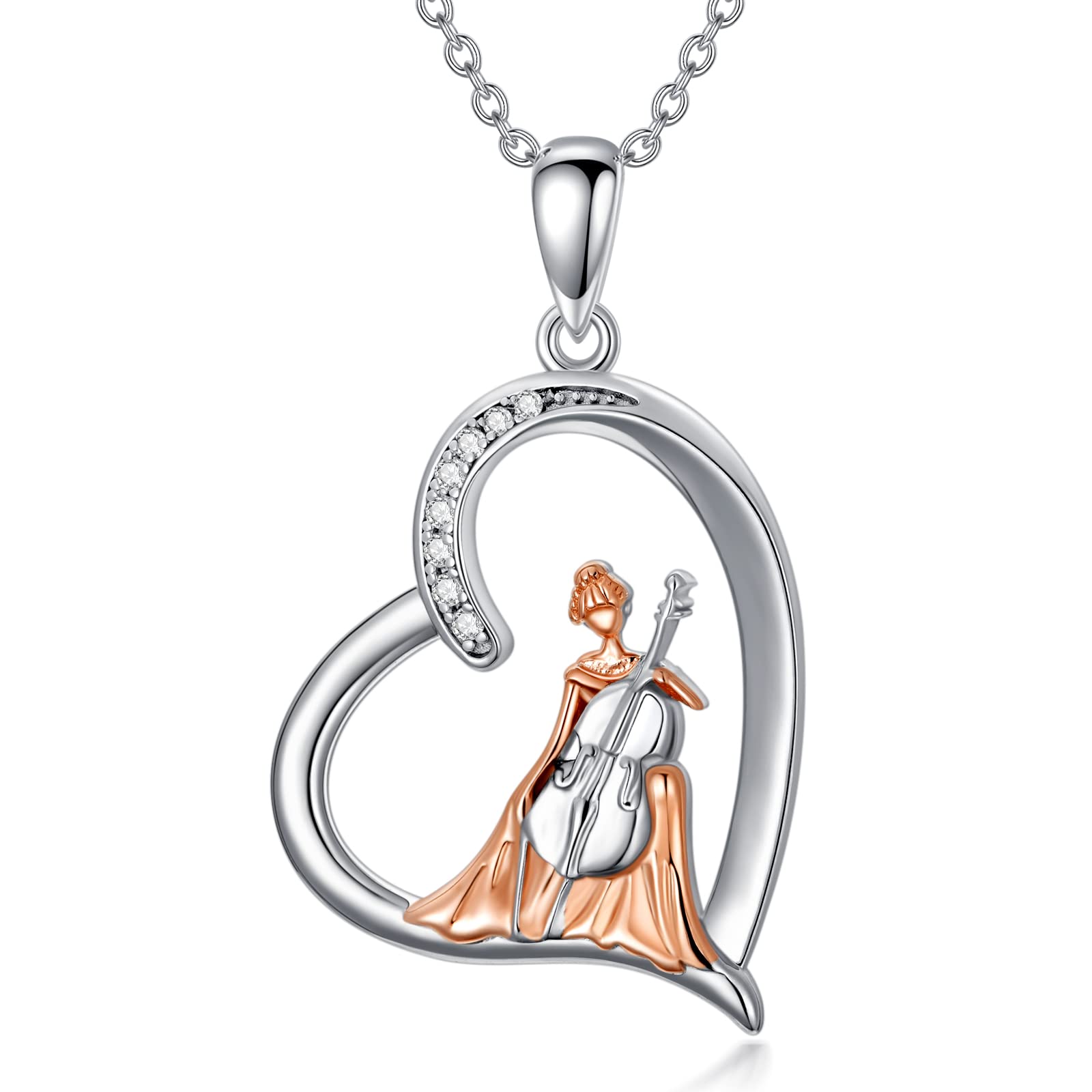 Collar violinista de plata de ley, joyería de cristal para violonchelo violín, regalo de música para mujeres y niñas e hijas, Plata esterlina, Sin gemas.