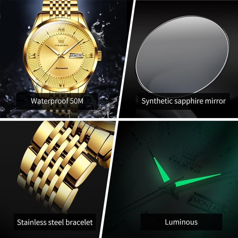 OLEVS Automatic Mens Watches Self Winding Mechanical Business Luxury Dress Wrist Watch Stainless Steel Waterproof Luminous Day Date - Image 6