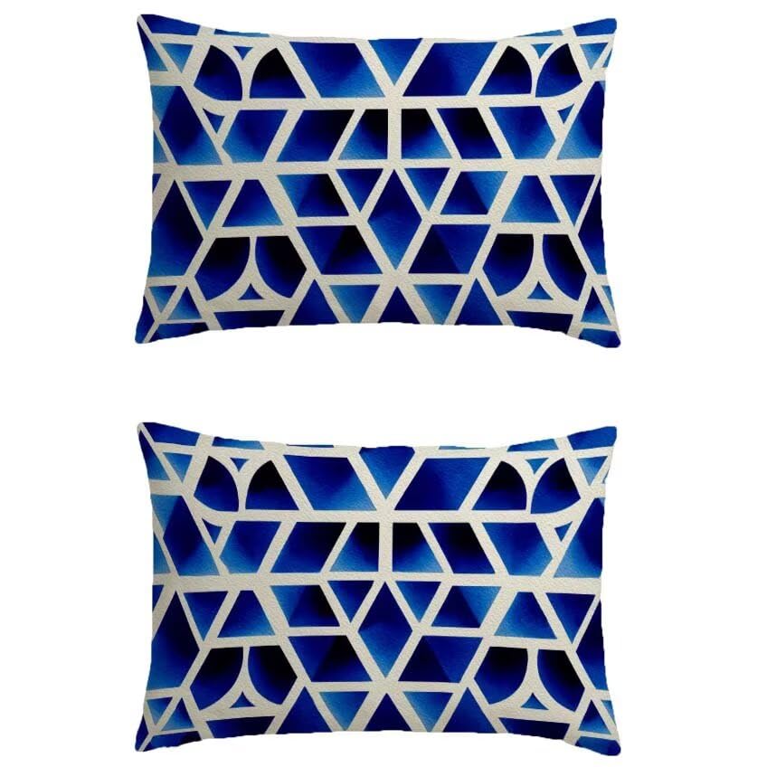 Housse coussin exterieur bleu impermeable anti-tache 50x90cm lin rectangulaire l-m575