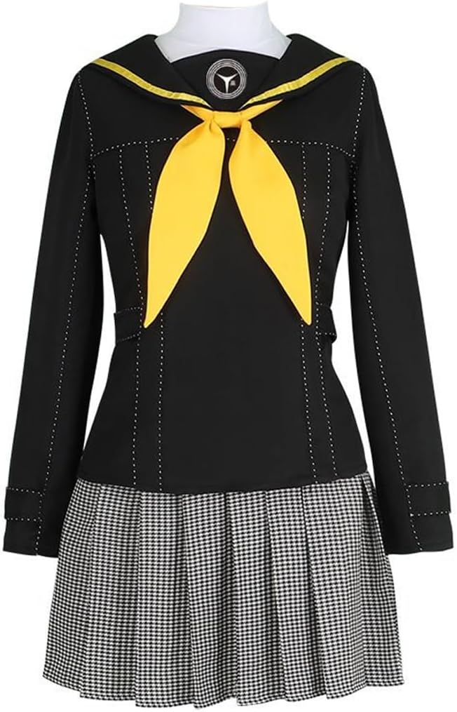 Women Cosplay Costume Sailor Style School Uniform Dress with Black Top, Yellow Bow Tie,Skirt and White Shirt
