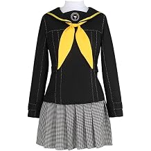 Women Cosplay Costume Sailor Style School Uniform Dress with Black Top, Yellow Bow Tie,Skirt and White Shirt