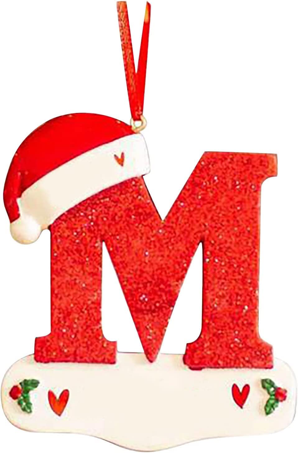 AyeBeau Christmas Initial with Red Hat Christmas Tree Ornaments Personalized DIY Christmas 26 Letters Ornaments Christmas Decoration Xmas Tree Hanging Decor (M)