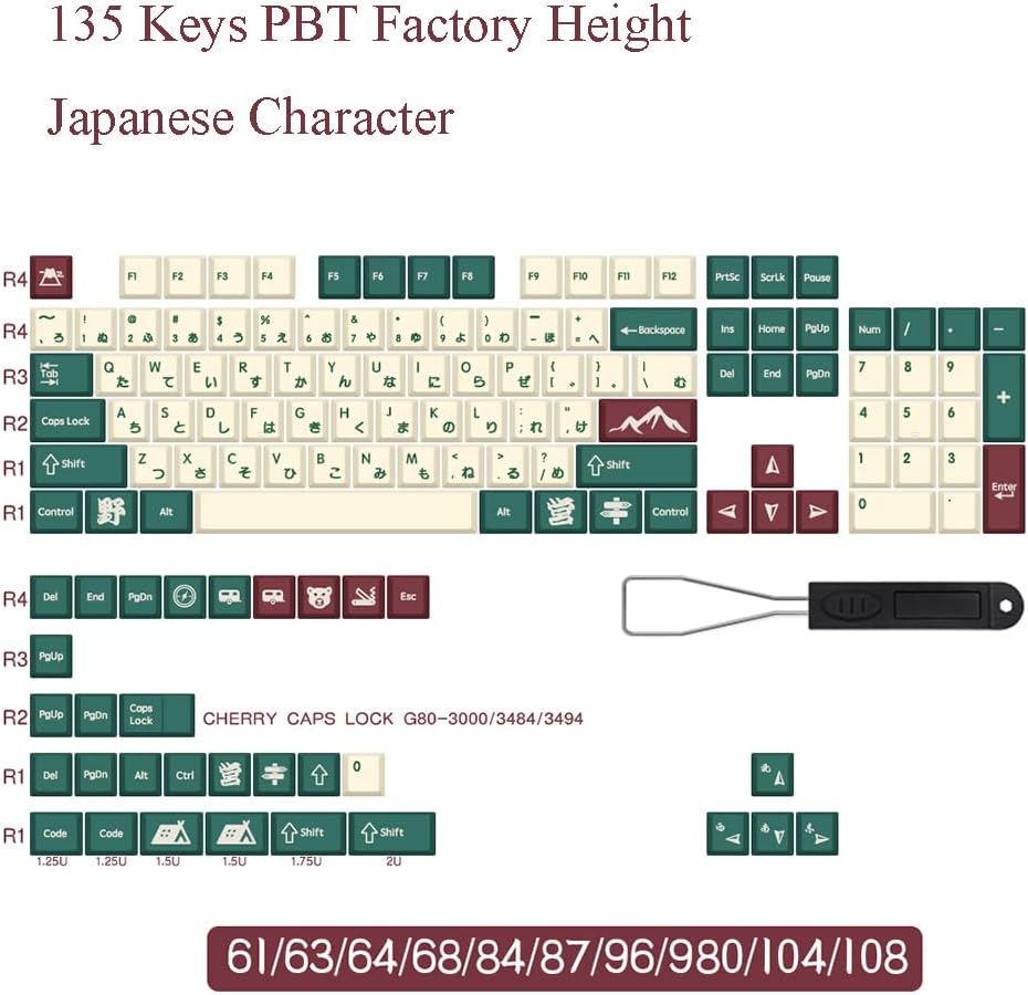 Green White Red Camping Color Design Keycaps for Cherry Mx Switch Mechanical Keyboard Cherry Profile Japanese Character Key Caps