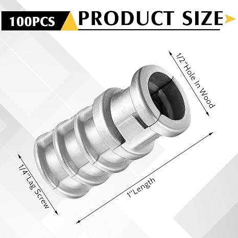 Zonon 100 Pcs 1/4 x 1 Lag Shield Anchor Bulk Long Zinc Alloy Bolts Concrete Anchors Lag Screws Masonry Anchors Hole