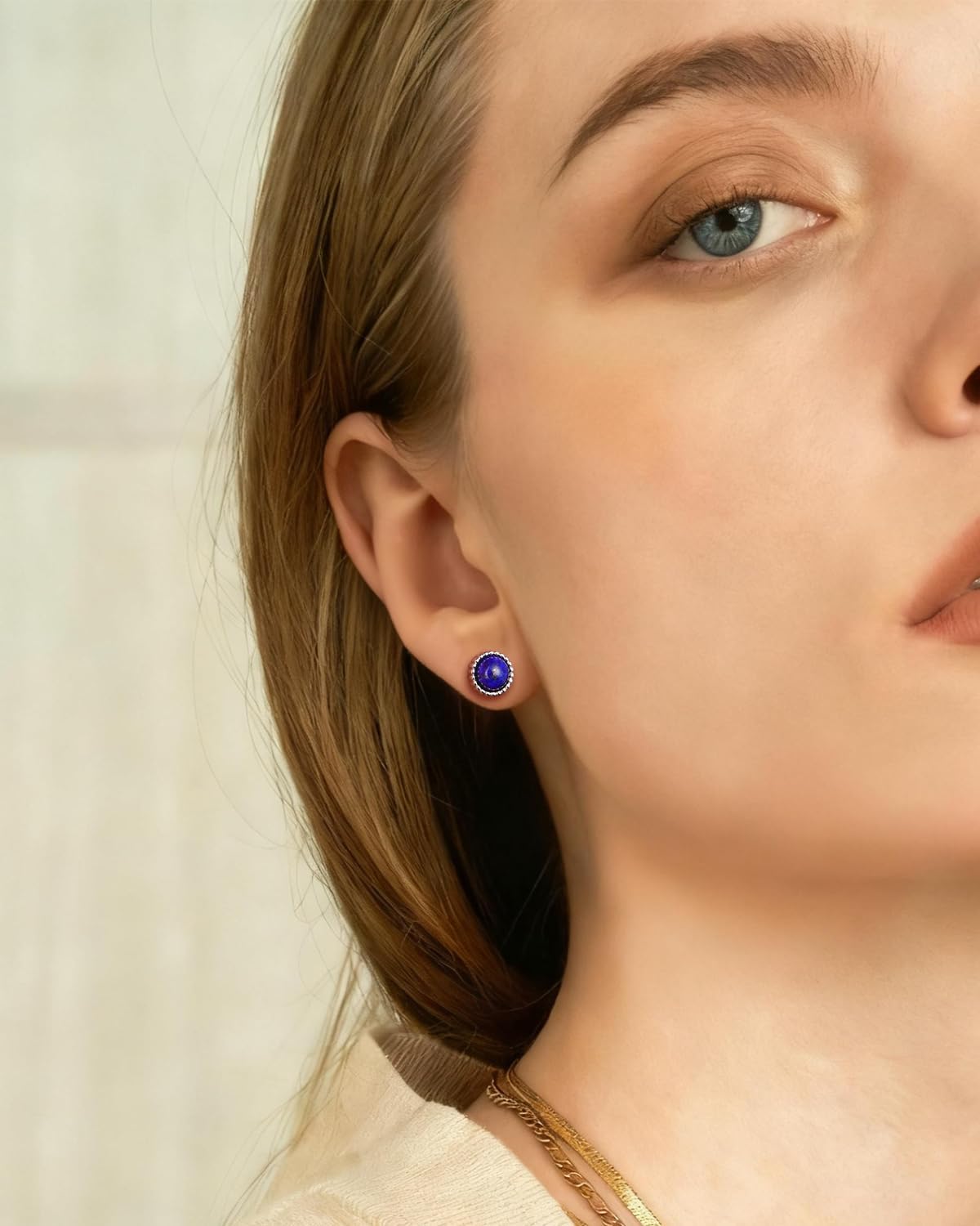 AIBAO Sterling Silver Turquoise/Lapis Lazuli/Malachite Stud Earrings for Women Men 7 mm Round or Cushion Cabochon Gemstone Earring Studs Western Boho Jewelry - Image 2